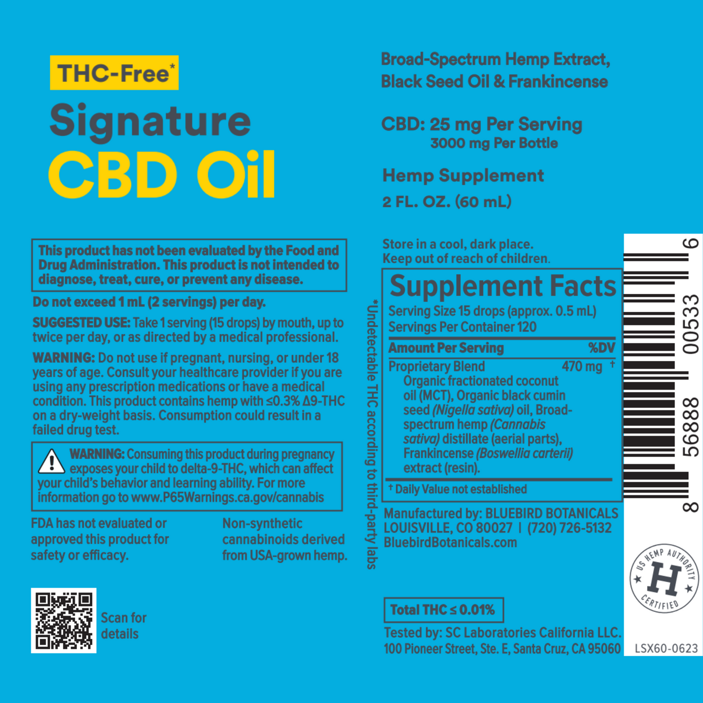 Signature CBD Oil + Botanicals - Extra Strength (25mg/serving) Concentrated CBD Oil Bluebird Botanicals